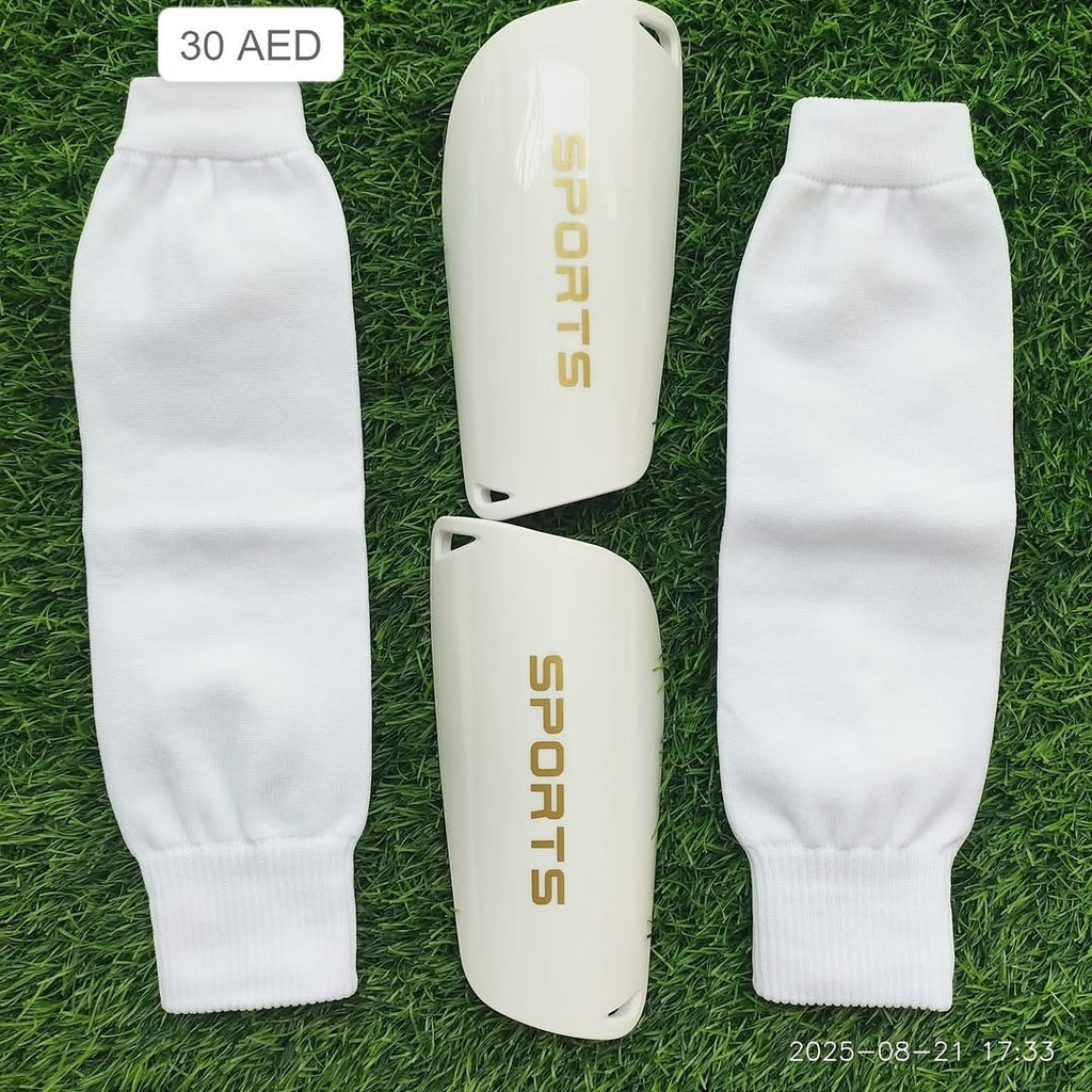 Shin Pad with pre Cut Socks White